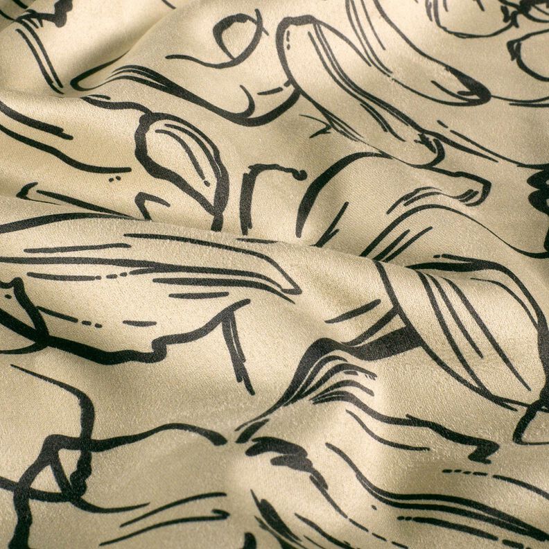 Velours extensible avec esquisses de fleurs – sable/noir, image number 2