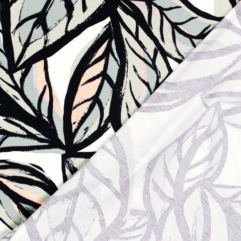 Jersey viscose Grandes feuilles – ivoire/bleu nuit,  image number 4