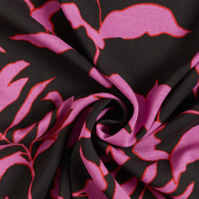 Tissu viscose Feuilles luxuriantes – noir/pourpre,  image number 3