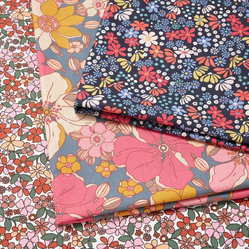 Tissu en coton Cretonne Petits motifs de fleurs rétro – blanc/rose,  image number 5