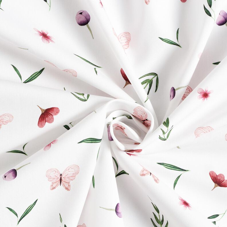 Popeline coton fleurs et papillons – blanc,  image number 3