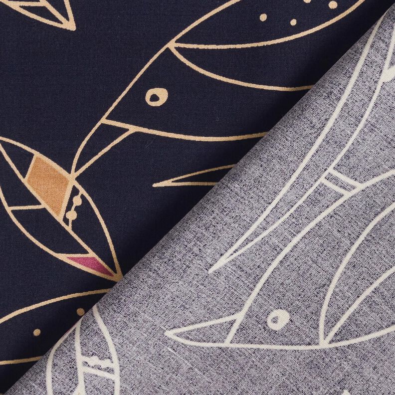 Tissu viscose Oiseaux Art Déco – bleu nuit/sable, image number 4