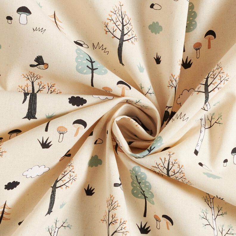 GOTS Tissu en coton Cretonne Oiseaux dans la forêt – nature/eucalyptus, image number 3