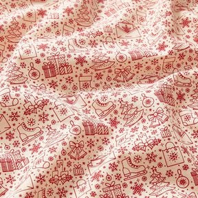 Tissu en coton Cretonne motifs de Noël – nature/carmin, 