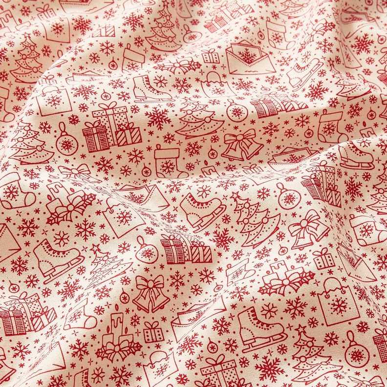 Tissu en coton Cretonne motifs de Noël – nature/carmin,  image number 2