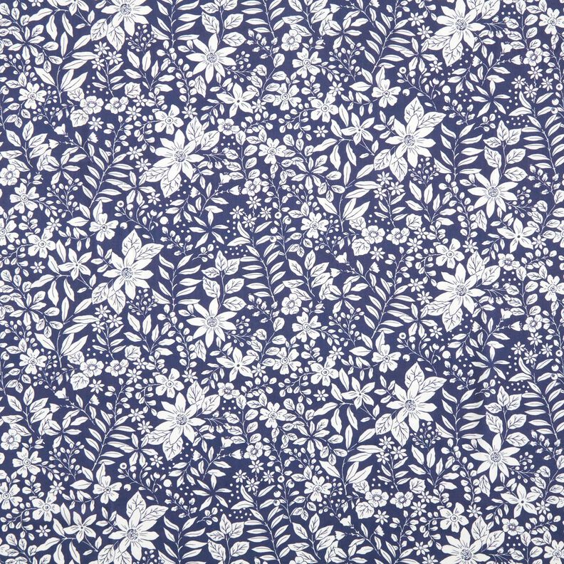 Tissu viscose Fleurs et branches – indigo/blanc,  image number 1