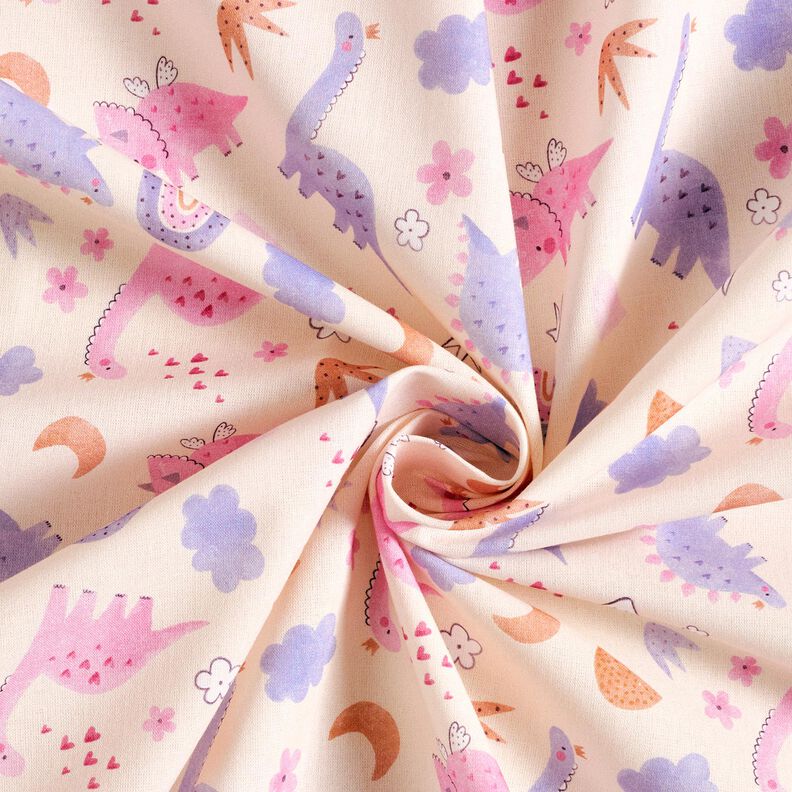 Popeline coton Princesses dinosaures Impression numérique – beige clair,  image number 3
