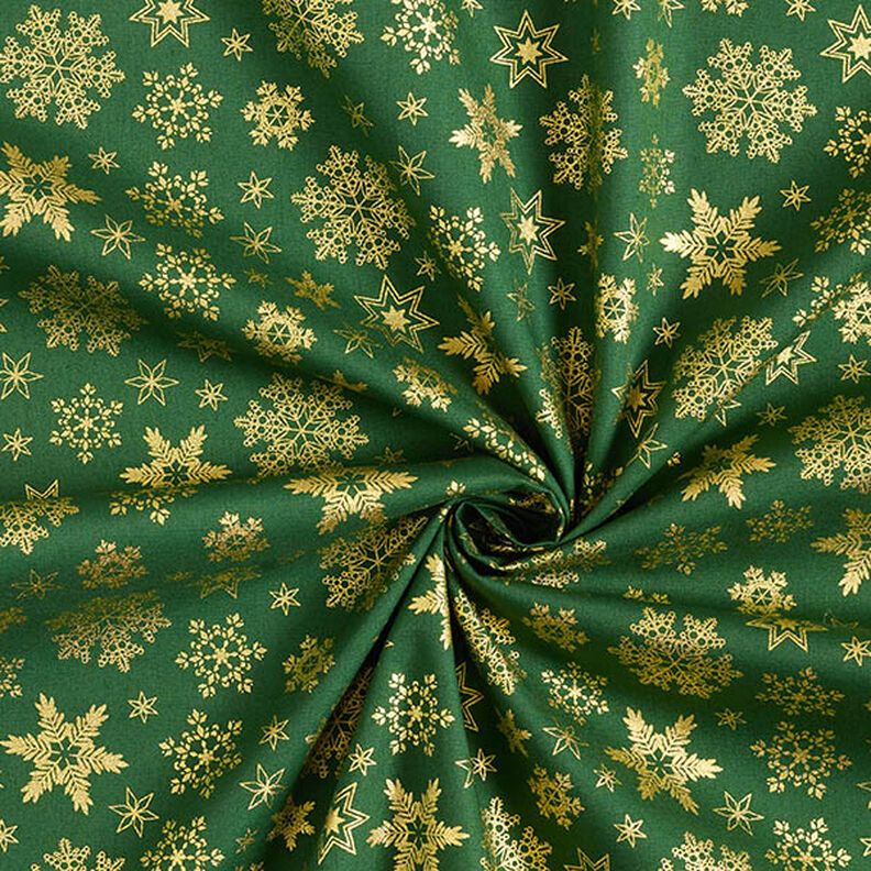 Tissu en coton Popeline Cristaux de neige – vert/or, image number 3