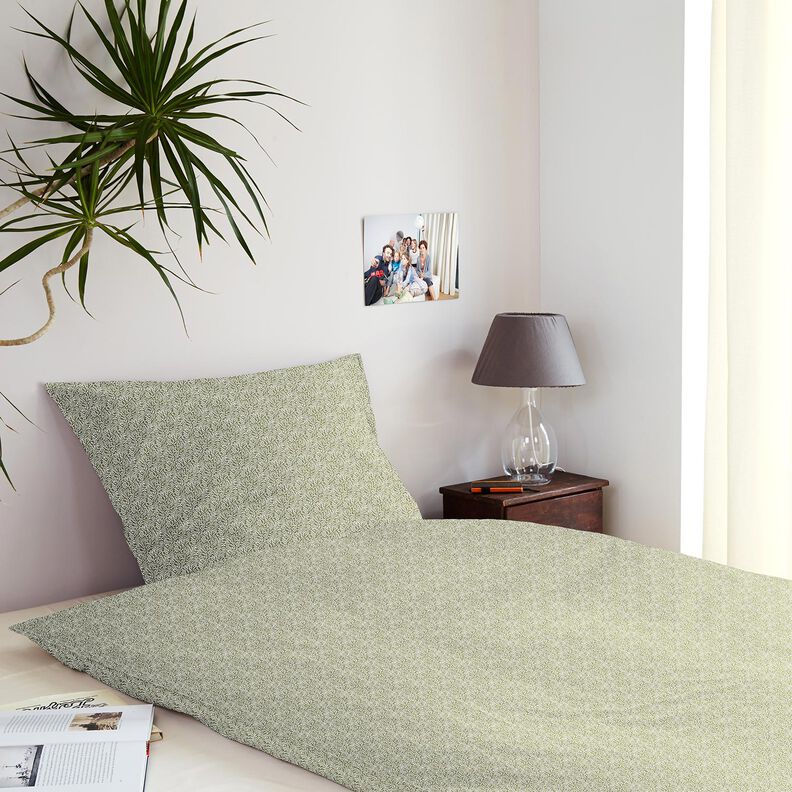 Tissu en coton Cretonne Mini feuilles – kaki clair/blanc,  image number 7