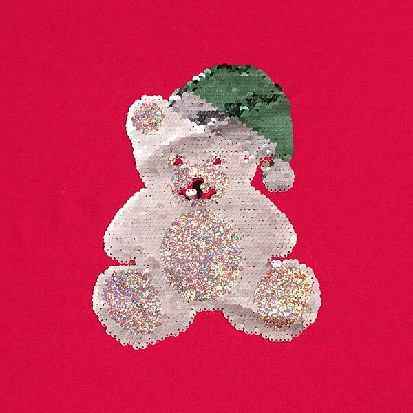 Panel French Terry Sweat d’été Nounours de Noël – écru/rouge, image number 7