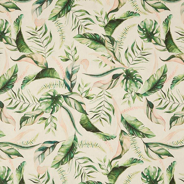 Tissu de décoration Semi-panama feuilles – vert/nature, image number 1