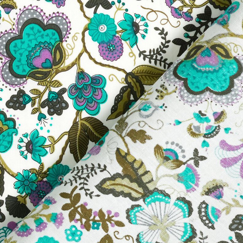 Popeline coton Fleurs cachemire – ivoire/vert émeraude,  image number 4