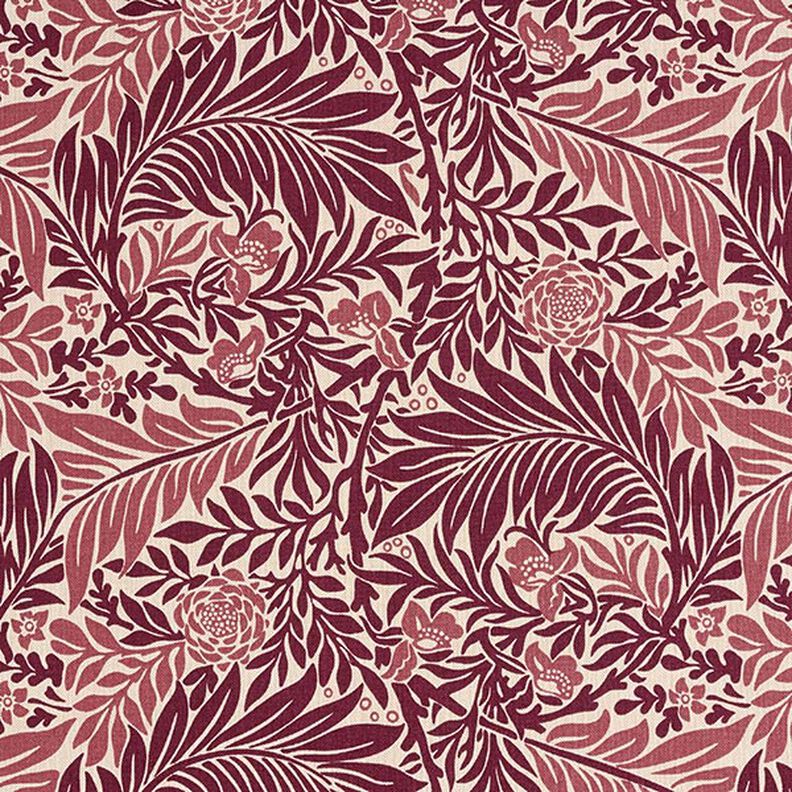 Tissu de décoration Semi-panama fleurs et vrilles – nature/bordeaux,  image number 1