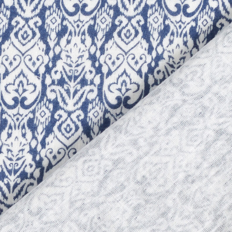 Tissu double gaze de coton Motif traditionnel – blanc/indigo,  image number 5