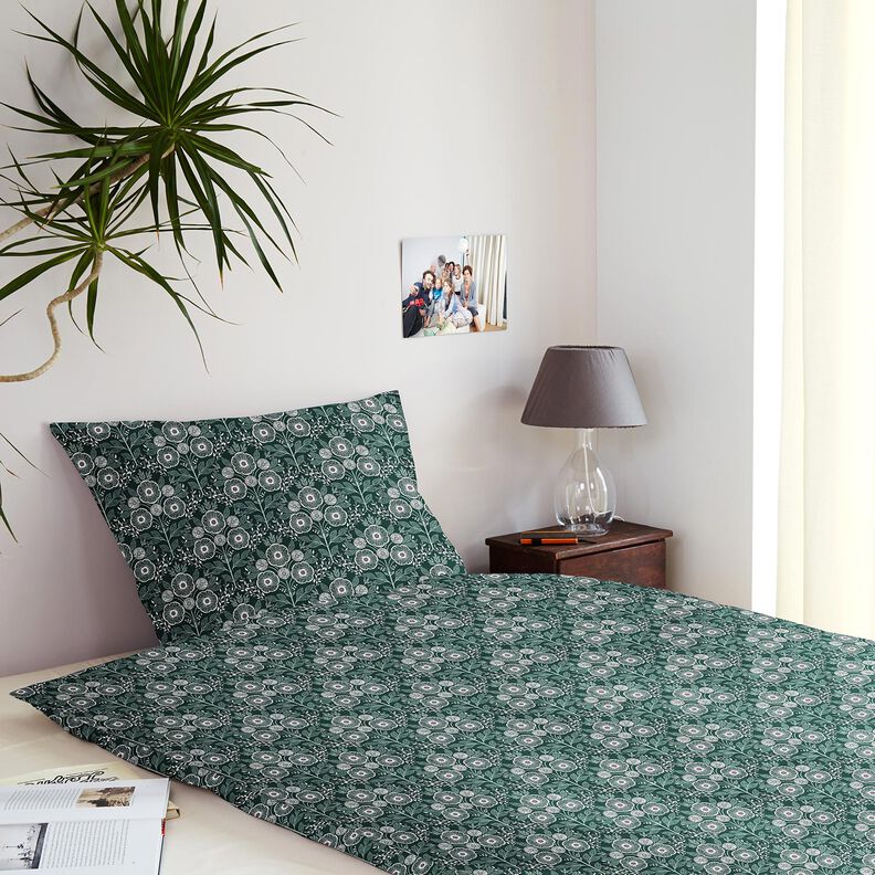 Tissu en coton Cretonne Vrilles de fleurs – sapin bleu/ivoire,  image number 8