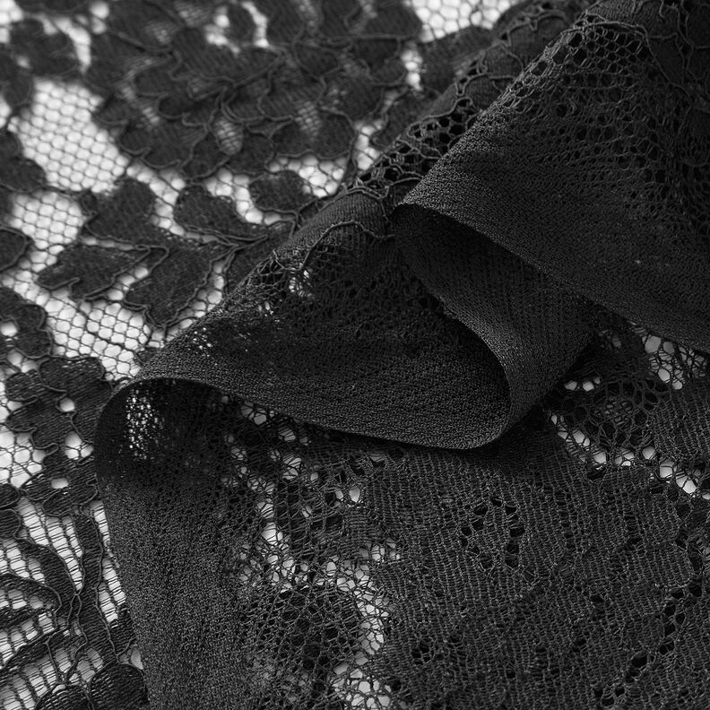 Tissu fin en dentelle Motif floral – noir,  image number 3