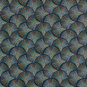 Tissu viscose Éventails rétro – bleu nuit/turquoise, 