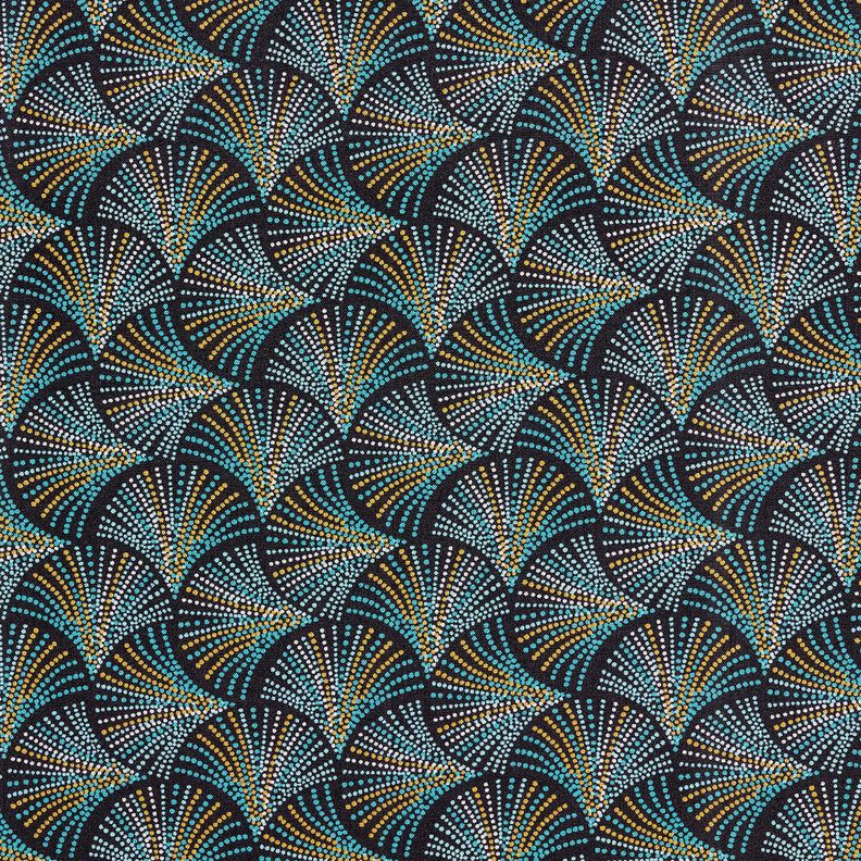 Tissu viscose Éventails rétro – bleu nuit/turquoise, image number 1