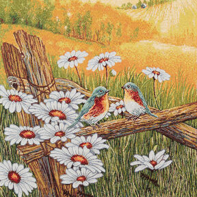 panneau décoratif Gobelin Couple d'oiseaux – carmin/beige clair, 
