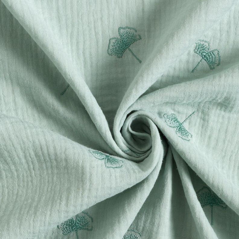 Tissu double gaze de coton Ginkgo brodé – menthe clair,  image number 3
