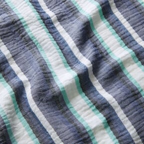 Tissu double gaze de coton Rayures teintées dans la masse – indigo/bleu glacier, 