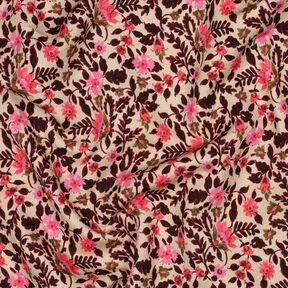 French Terry Sweat d’été petites fleurs Impression numérique – noix de cajou/rose intense, 