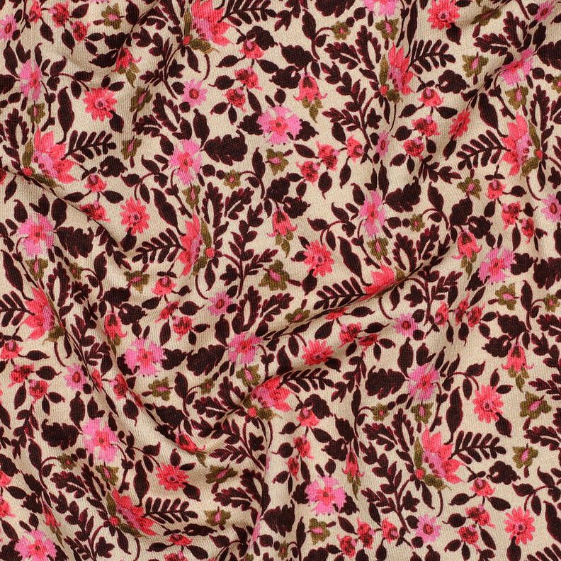 French Terry Sweat d’été petites fleurs Impression numérique – noix de cajou/rose intense,  image number 2