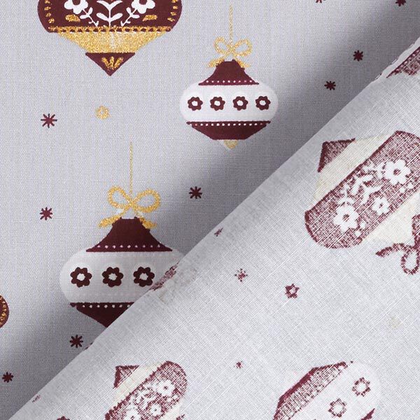 Tissu en coton Popeline Boules de Noël pointues – gris/or, image number 4