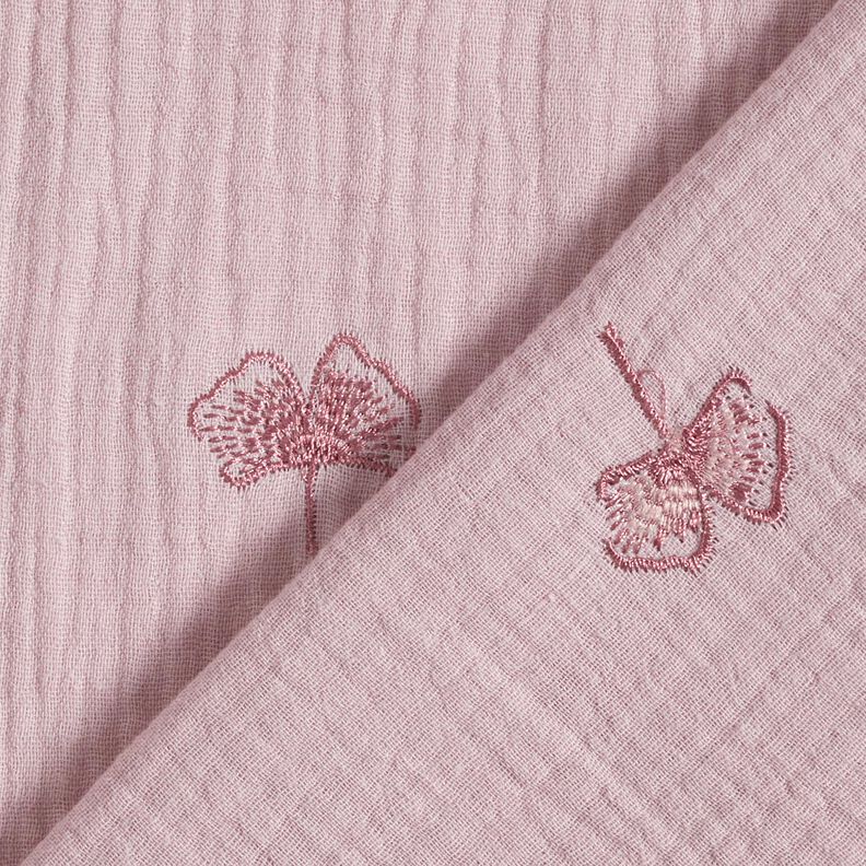 Tissu double gaze de coton Ginkgo brodé – vieux rose clair,  image number 4