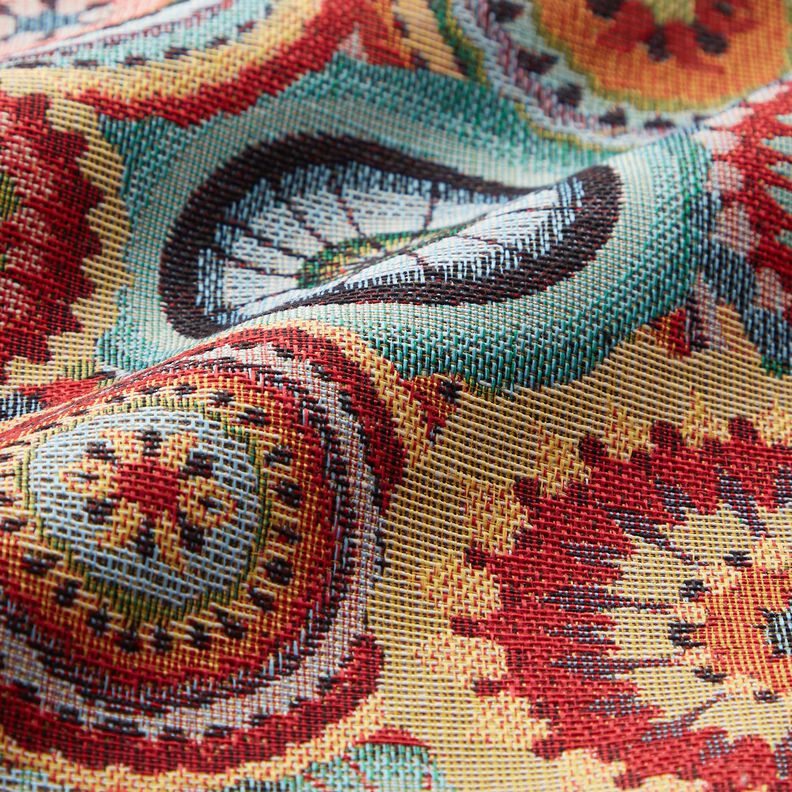 Tissu de décoration Gobelin Cercles mandala – beige clair/rouge,  image number 2