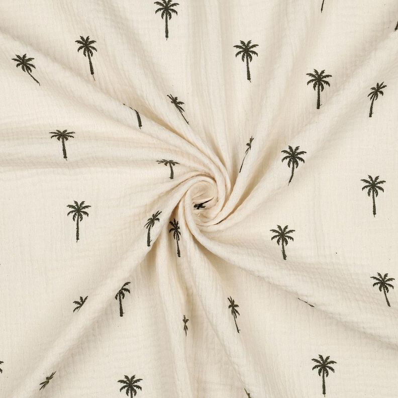 Tissu double gaze de coton Palmiers brodés  | Poppy Fabrics – écru/olive foncé,  image number 3