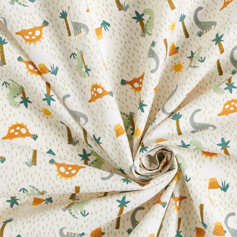 Tissu en coton Cretonne Dinosaures et palmiers – écru/menthe clair, image number 3