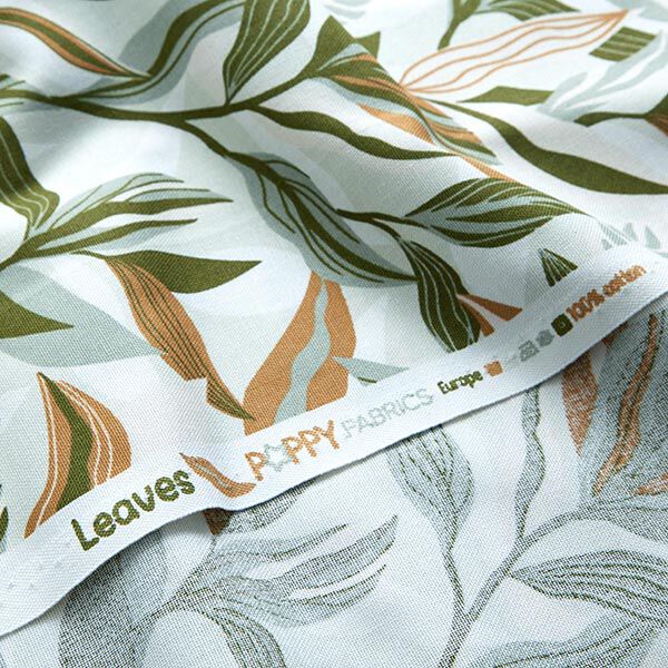 Tissu de décoration Canvas feuilles peintes – vert/blanc, image number 3