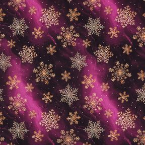 French Terry Sweat d’été Flocons de neige Voie lactée | Glitzerpüppi – aubergine/or ancien, 