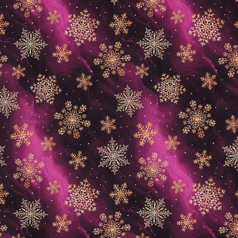 French Terry Sweat d’été Flocons de neige Voie lactée | Glitzerpüppi – aubergine/or ancien, image number 1
