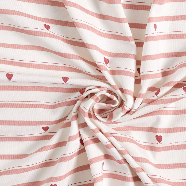 Jersey coton Rayures et cœurs – écru/vieux rose,  image number 3
