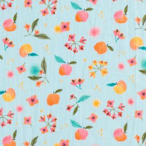 Tissu double gaze de coton pommes points fleurs Impression numérique – bleu clair, 