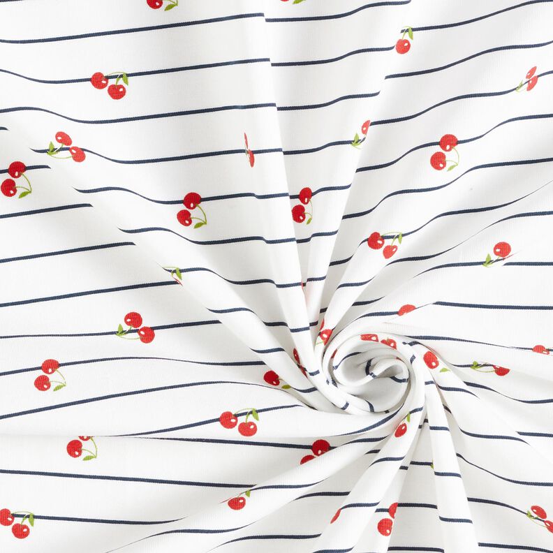 Jersey coton Rayures et cerises – écru,  image number 3