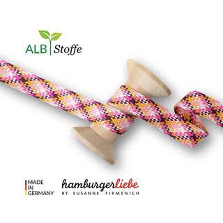 Cordon tressé bio Twist Me Check [ 24 mm ] | Albstoffe – rose vif/orange, 