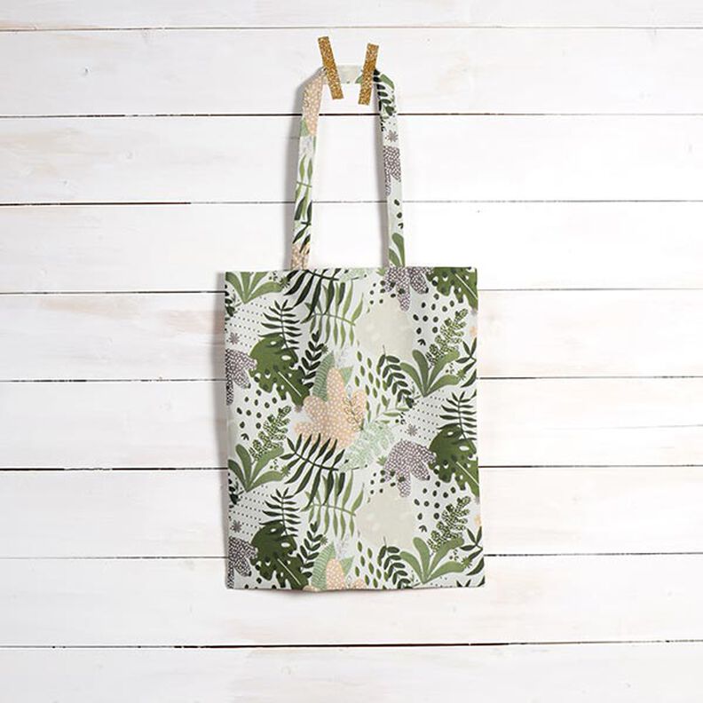 Tissu en coton Cretonne plantes de la jungle abstraites – blanc/vert,  image number 7