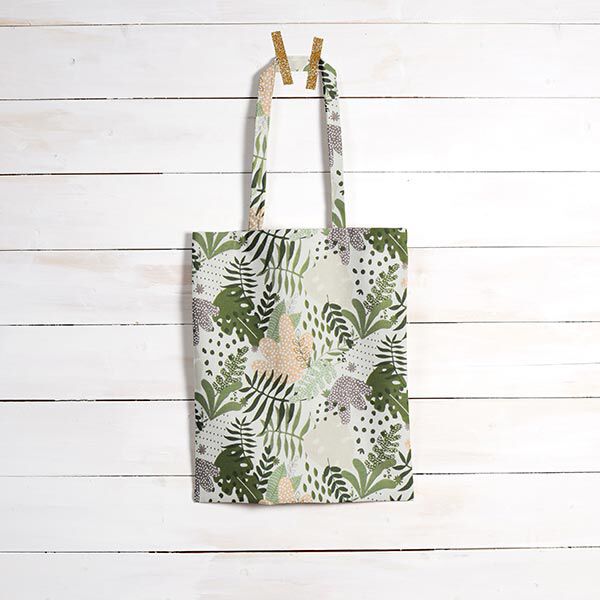 Tissu en coton Cretonne plantes de la jungle abstraites – blanc/vert,  image number 7