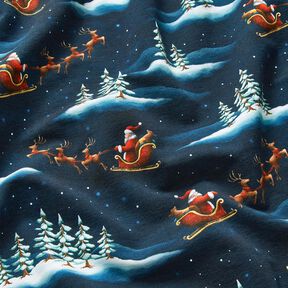 French Terry Sweat d’été Le Père Noël arrive | Glitzerpüppi – bleu nuit/chili, 