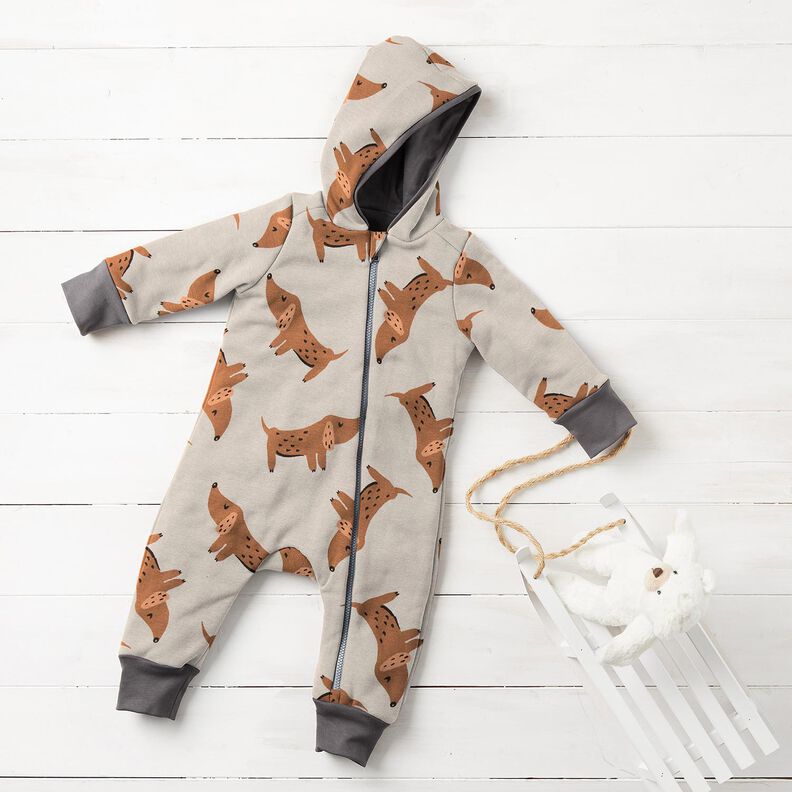 French Terry Sweat d’été Grands teckels – taupe clair, image number 6