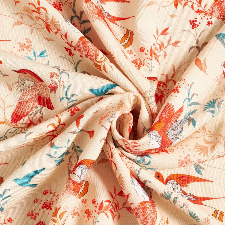 Tissu viscose LENZING™ ECOVERO™ Oiseaux et Fées | Katia Fabrics – crème/rouge feu, image number 3