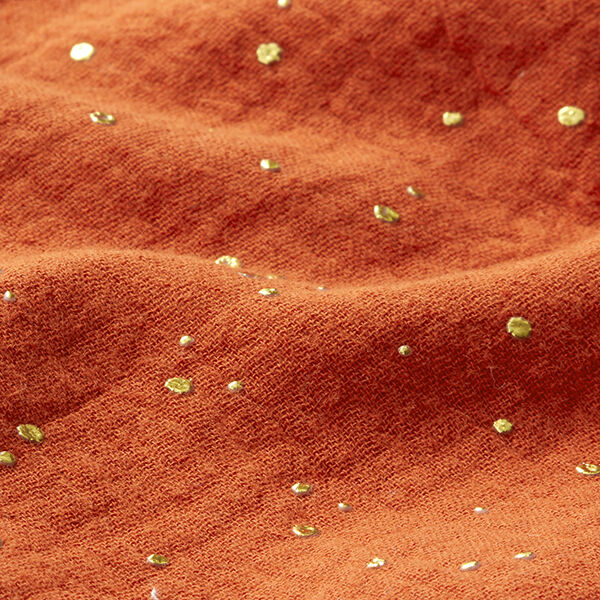 Tissu double gaze de coton taches dorées éparses – terre cuite/or,  image number 2