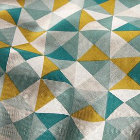 Tissu de décoration Semi-panama motif losange rétro – pétrole/moutarde, 