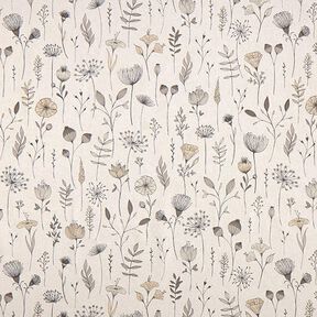 Tissu de décoration Semi-panama dessin de fleurs – nature/marron foncé, 