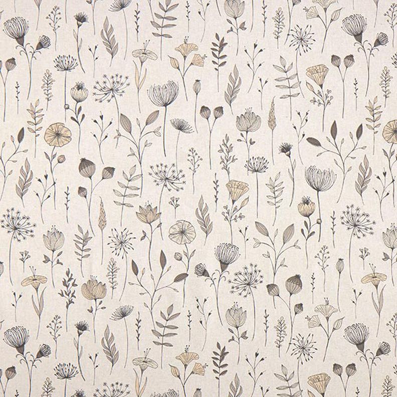Tissu de décoration Semi-panama dessin de fleurs – nature/marron foncé,  image number 1
