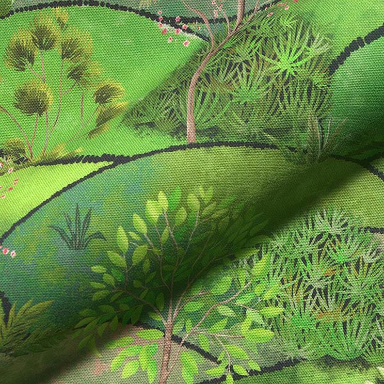 Tissu déco semi panama Impression numérique paysage de printemps – vert pomme/vert clair,  image number 2