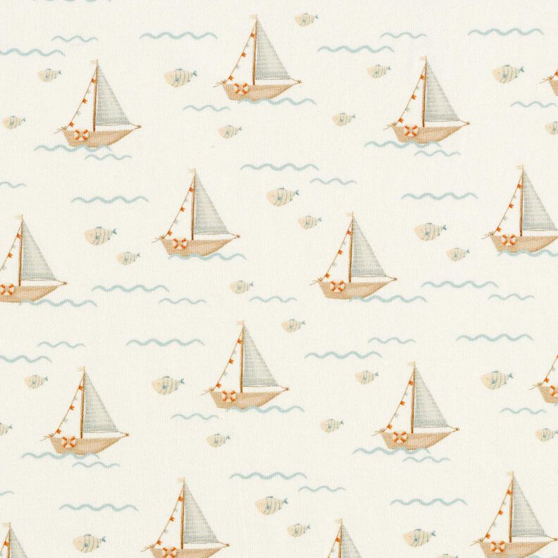 Jersey coton Voiliers et poissons Impression numérique – écru, image number 1